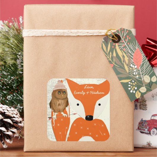 Aangepaste boomkor met Pet fox Barn Wood Pattern Vierkante Sticker (Feestdagen)