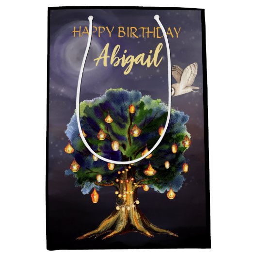 Aangepaste boomlampions, maan, vogeldag medium cadeauzakje (Voorkant)