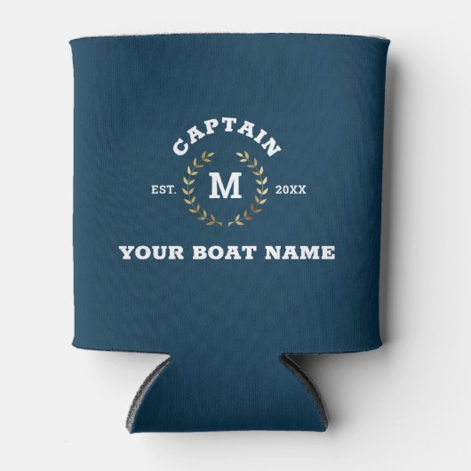 Aangepaste Boot Kapitein Monogram Gouden Laurel Na Blikjeskoeler (Voorkant)