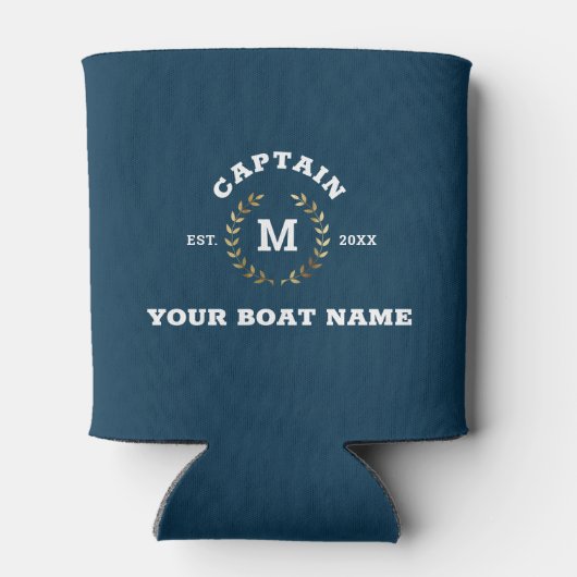 Aangepaste Boot Kapitein Monogram Gouden Laurel Na Blikjeskoeler (Achterkant)