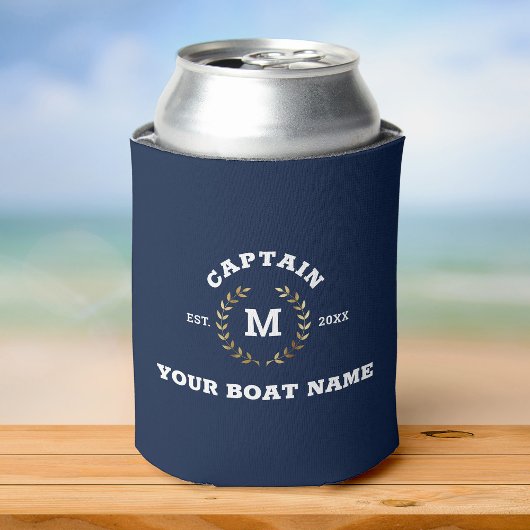 Aangepaste Boot Kapitein Monogram Gouden Laurel Na Blikjeskoeler