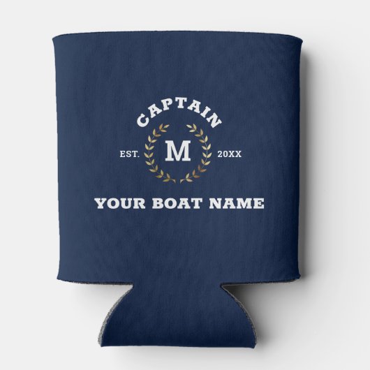 Aangepaste Boot Kapitein Monogram Gouden Laurel Na Blikjeskoeler (Achterkant)