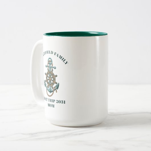 Aangepaste boot voor Nautical Family Reunion Tweekleurige Koffiemok (Voorkant links)