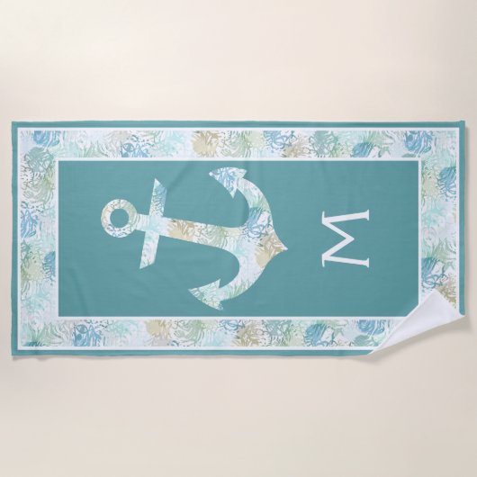 Aangepaste bootankerplaats op Aqua Blue Blauwgroen Strandlaken (Voorkant)