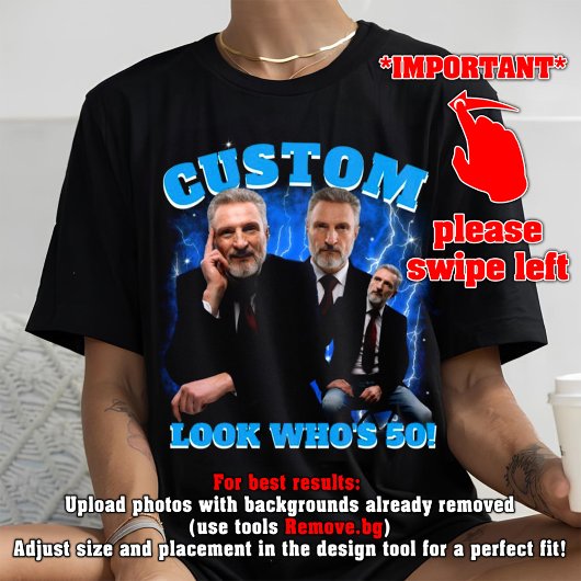 Aangepaste bootleg 50e verjaardag, kijk wie 50 is! t-shirt
