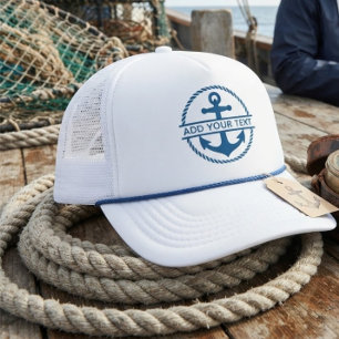Aangepaste bootnaam Blauwe en witte scheepsanker Trucker Pet