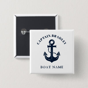 Aangepaste bootnaam en kapitein nautische identite vierkante button 5,1 cm