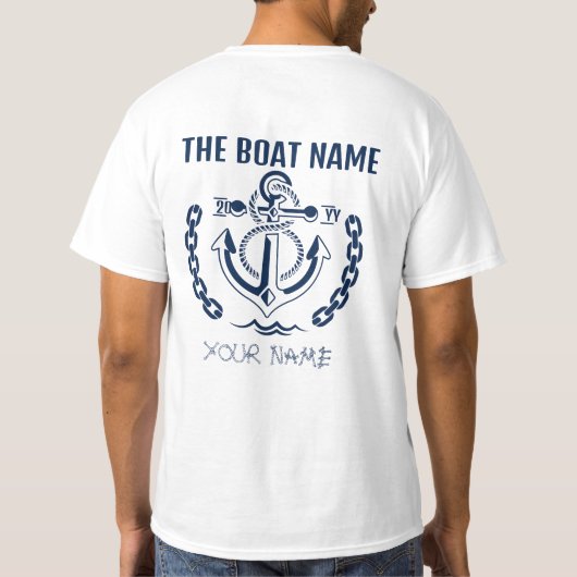 Aangepaste bootnaam en verzendregistratie Nautical T-shirt (Achterkant)