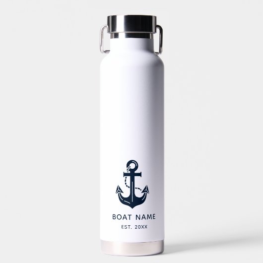 Aangepaste bootnaam & geschat jaar Marineanker Wit Waterfles (Voorkant)
