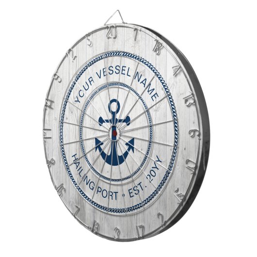 Aangepaste bootnaam Jaar Nautical Anchor Rustic Dartbord (Voorkant Rechts)