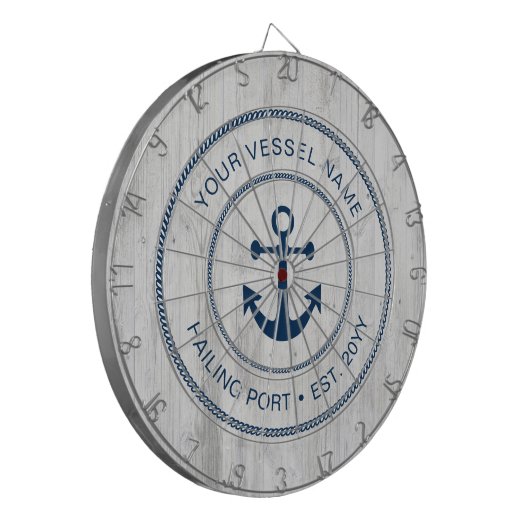 Aangepaste bootnaam Jaar Nautical Anchor Rustic Dartbord (Voorkant Links)