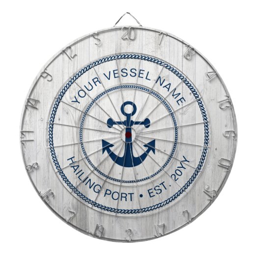 Aangepaste bootnaam jaar nautisch anker rustiek dartbord (Voorkant)