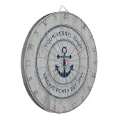 Aangepaste bootnaam jaar nautisch anker rustiek dartbord (Voorkant Links)