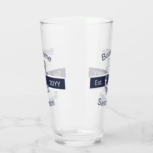 Aangepaste bootnaam Nautical Anchor Navy Blue Whit Glas (Links)