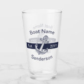 Aangepaste bootnaam Nautical Anchor Navy Blue Whit Glas (Voorkant)