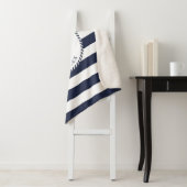 Aangepaste bootnaam Nautical White Navy Blue Ancho Sherpa Deken (In situ)