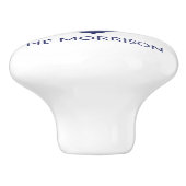 Aangepaste bootnaam nautisch anker marineblauw wit keramische knop (Zijkant)