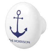 Aangepaste bootnaam nautisch anker marineblauw wit keramische knop (Rechts)