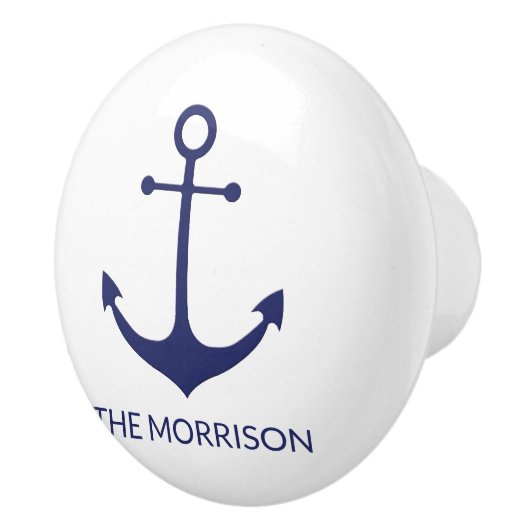 Aangepaste bootnaam nautisch anker marineblauw wit keramische knop (Rechts)