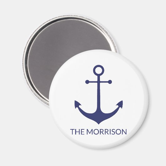 Aangepaste bootnaam nautisch anker marineblauw wit magneet (Voorkant / Achterkant)