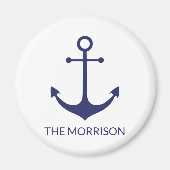 Aangepaste bootnaam nautisch anker marineblauw wit magneet (Voorkant)