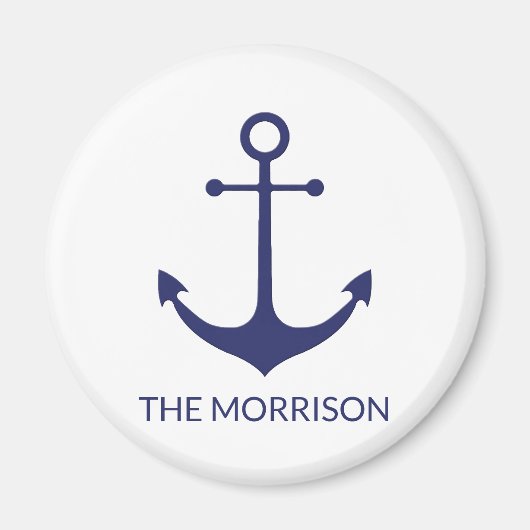 Aangepaste bootnaam nautisch anker marineblauw wit magneet (Voorkant)