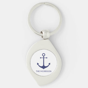 Aangepaste bootnaam nautisch anker marineblauw wit sleutelhanger