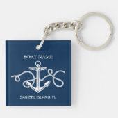 Aangepaste Bootnaam Nautische Anker Navy Blue Sleutelhanger (Achterkant)