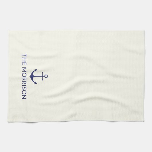 Aangepaste Bootnaam nautische marine blauw anker i Theedoek (Horizontaal)