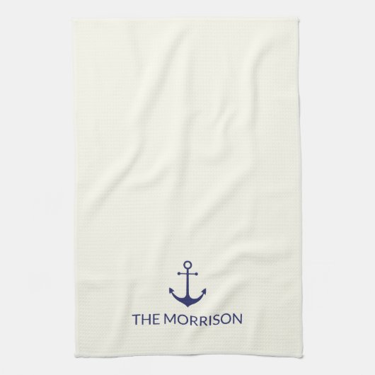 Aangepaste Bootnaam nautische marine blauw anker i Theedoek (Verticaal)
