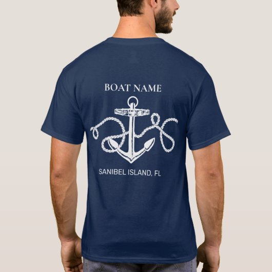 Aangepaste bootnaam register nautische anker t-shirt (Achterkant)