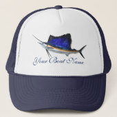 Aangepaste bootnaam Sailfish Trucker Hat Trucker Pet (Voorkant)