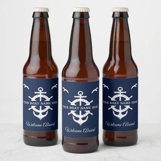 Aangepaste bootnaam Scheepswerf Wiel Anchor Nautic Bier Etiket (Flessen)