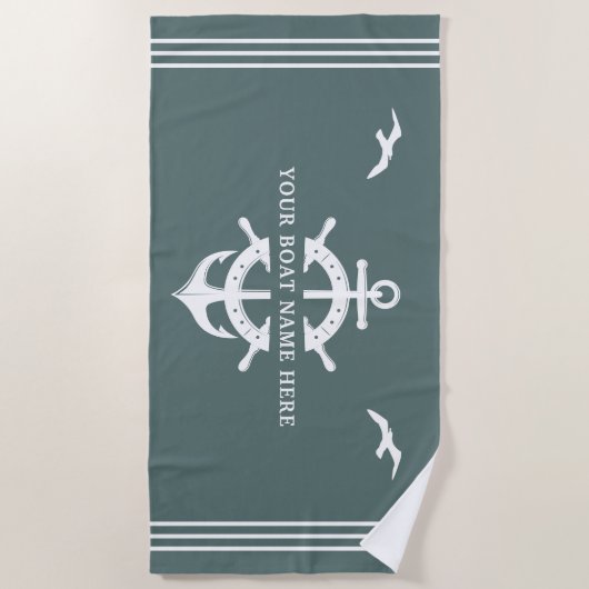 Aangepaste bootnaam Scheepswerf wiel Anchor Nautic Strandlaken (Voorkant)