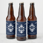 Aangepaste bootnaam Scheepswiel Anker Nautilus Koe Bier Etiket (Flessen)
