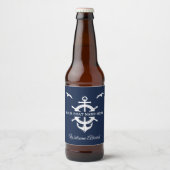 Aangepaste bootnaam Scheepswiel Anker Nautilus Koe Bier Etiket (Voorkant)