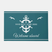 Aangepaste bootnaam Scheepswielanker Nautical Blau Deurmat (Voorkant)