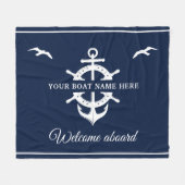 Aangepaste bootnaam Scheepswielanker Nautical Blue Fleece Deken (Voorkant (Horizontaal))