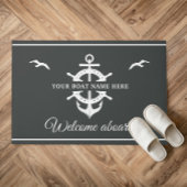 Aangepaste bootnaam Scheepswielanker Nautical Grey Deurmat