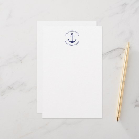 Aangepaste bootnaam Welkom aan boord nautisch anke Briefpapier (Voorkant / Achterkant in situ)