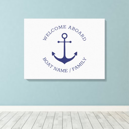 Aangepaste bootnaam Welkom aan boord nautisch anke Canvas Afdruk (Insitu (Houten vloer))