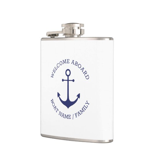 Aangepaste bootnaam Welkom aan boord nautisch anke Heupfles (Links)