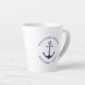 Aangepaste bootnaam Welkom aan boord nautisch anke Latte Mok (Rechterhoek)