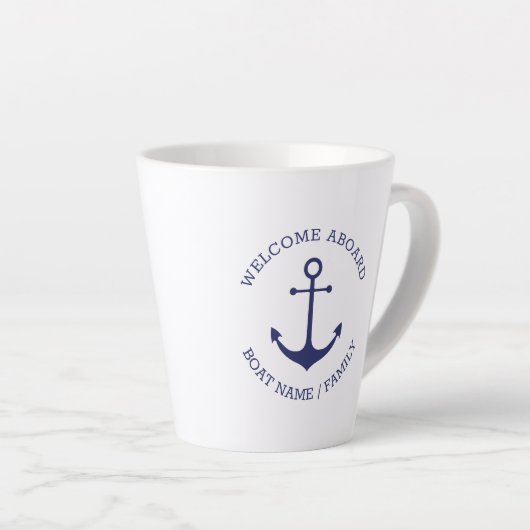 Aangepaste bootnaam Welkom aan boord nautisch anke Latte Mok (Rechterhoek)
