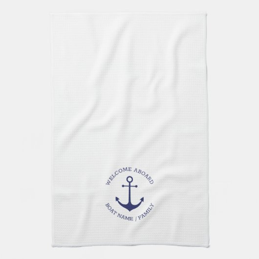 Aangepaste bootnaam Welkom aan boord nautisch anke Theedoek (Verticaal)