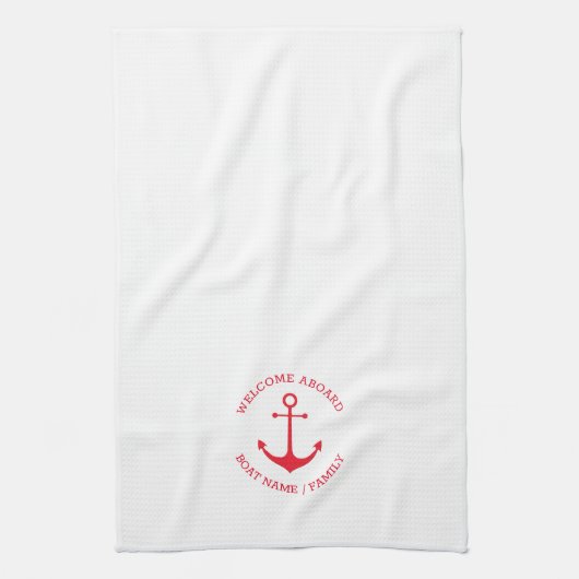 Aangepaste bootnaam Welkom aan boord nautisch anke Theedoek (Verticaal)