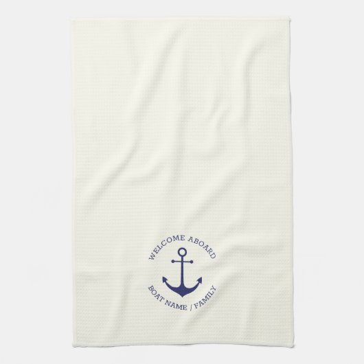 Aangepaste bootnaam Welkom aan boord nautisch anke Theedoek (Verticaal)