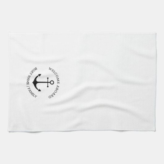 Aangepaste bootnaam Welkom aan boord nautisch anke Theedoek (Horizontaal)