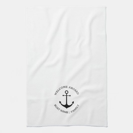 Aangepaste bootnaam Welkom aan boord nautisch anke Theedoek (Verticaal)