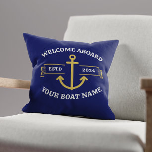 Aangepaste bootnaam Welkom aan boord Navy blauw en Kussen
